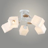 Люстра N6087/5 WT+WOOD белый/дерево 5x40W E27 d590 h240, QH23