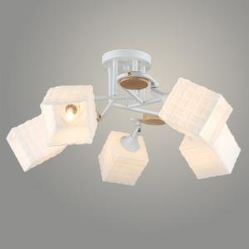 Люстра N6087/5 WT+WOOD белый/дерево 5x40W E27 d590 h240, QH23